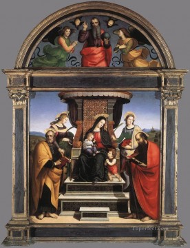 Rafael Painting - La Virgen y el Niño entronizados con los santos 1504 El maestro renacentista Rafael